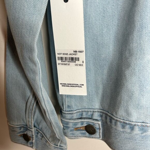 Women’s Denim Jean Jacket Distressed Light blue wash Oversized Size Small NWT - Picture 10 of 15